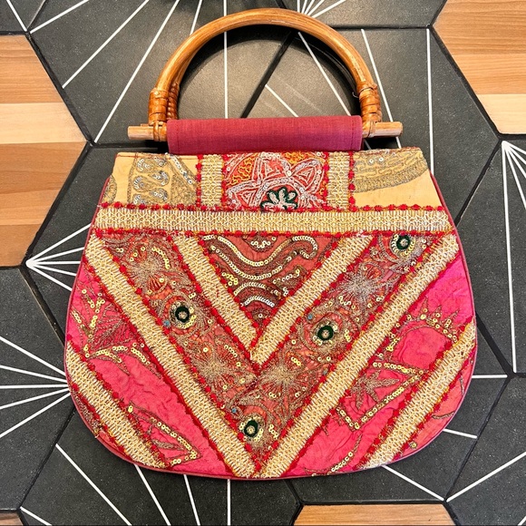 Pink Indian Embroidered Bollywood Boho Handbag - Picture 3 of 5